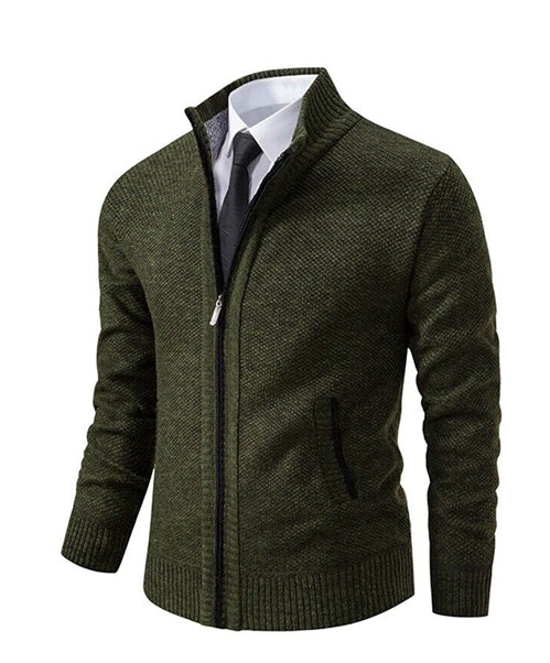 Suéter tipo cárdigan de cuello alto de color liso para hombre
