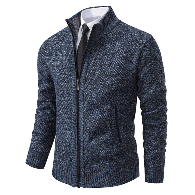 Suéter tipo cárdigan de cuello alto de color liso para hombre