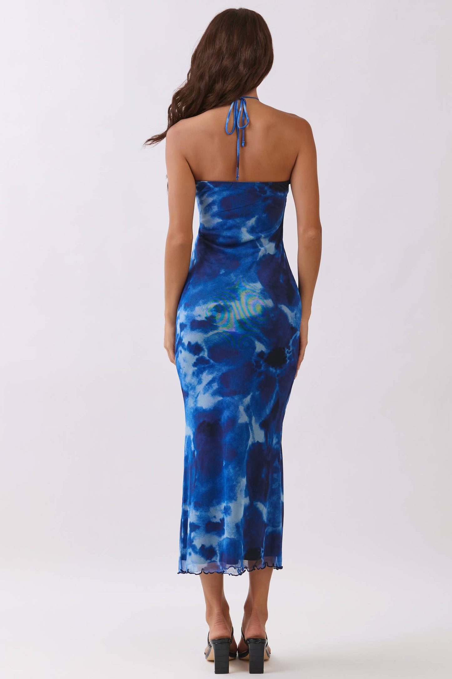 Heart & Hips 💙 Navy Watercolor Halter Tie Mermaid Maxi Dress