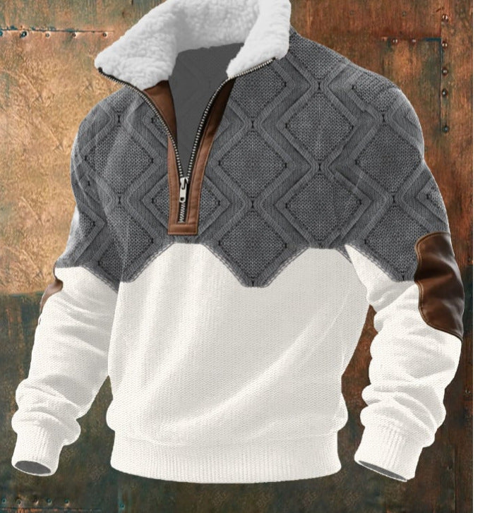 Camiseta de manga larga con cremallera, cuello de gamuza y estampado digital para hombre