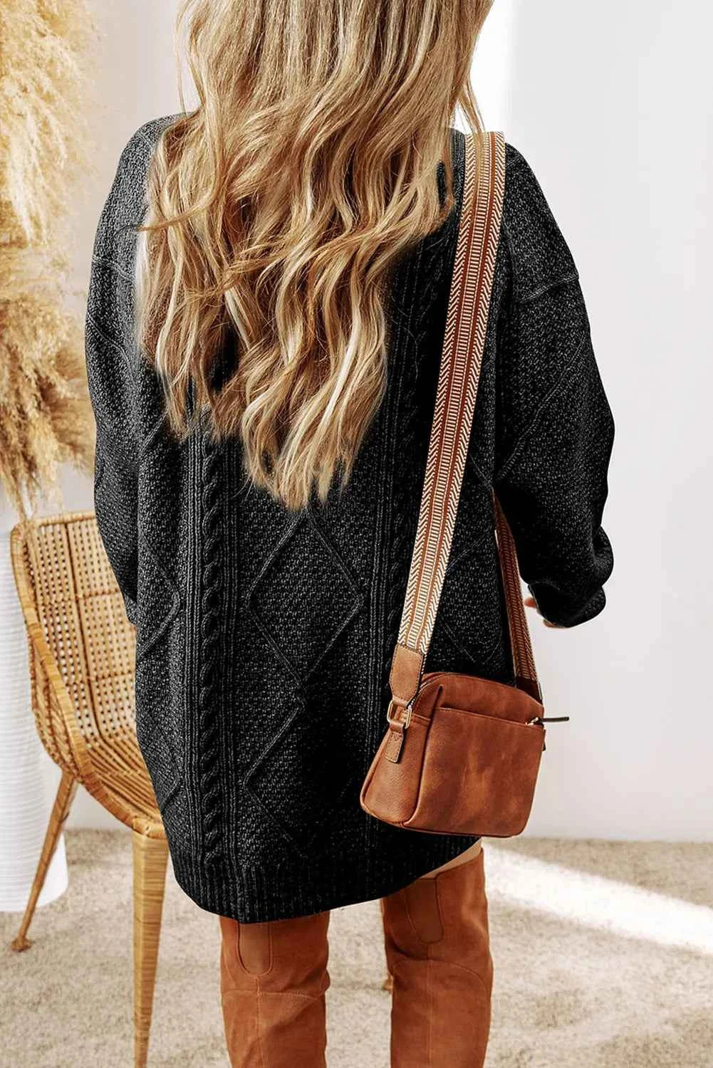 Cable-Knit Sweater Dress with Round Neck
