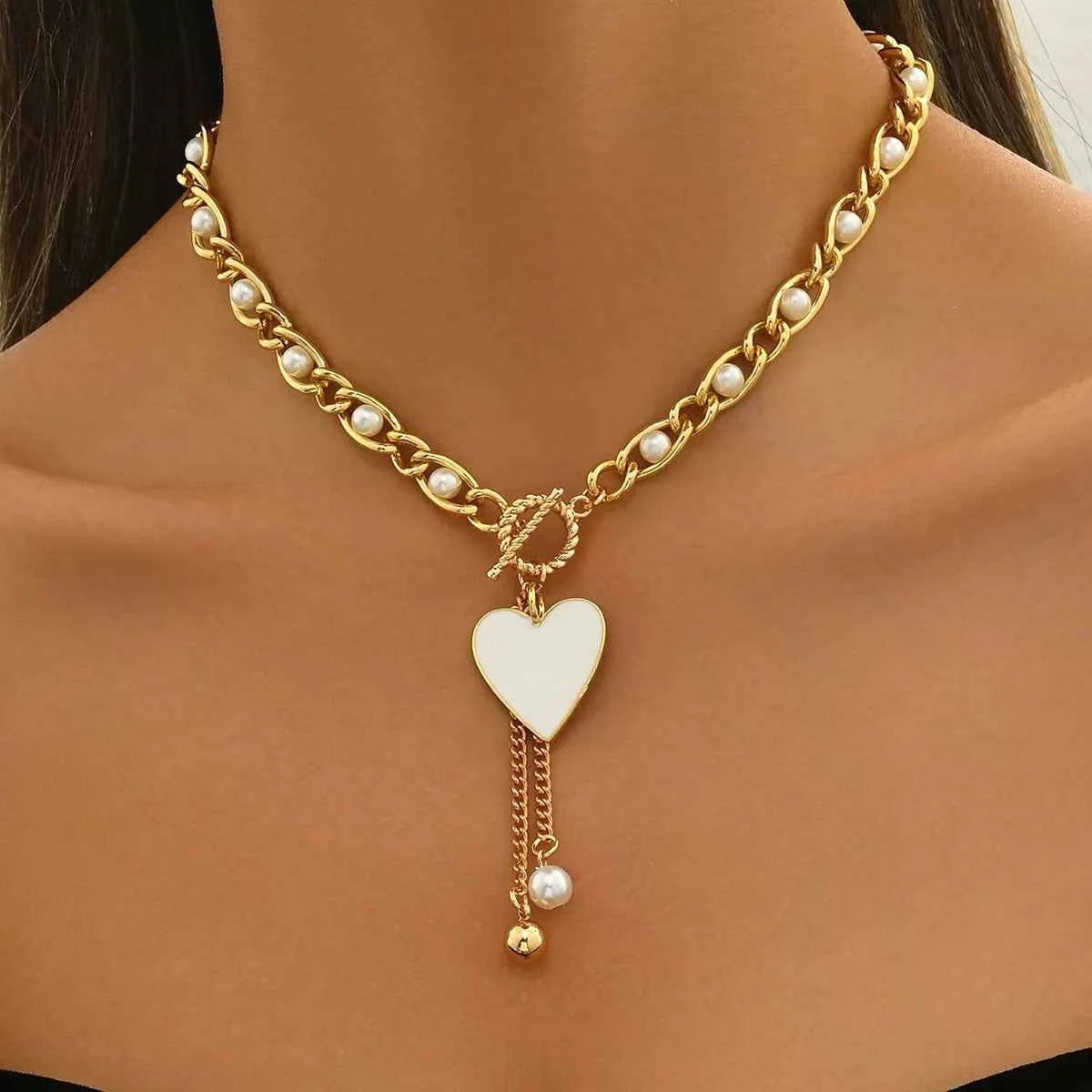 18K Gold-Plated Pearl Heart Necklace