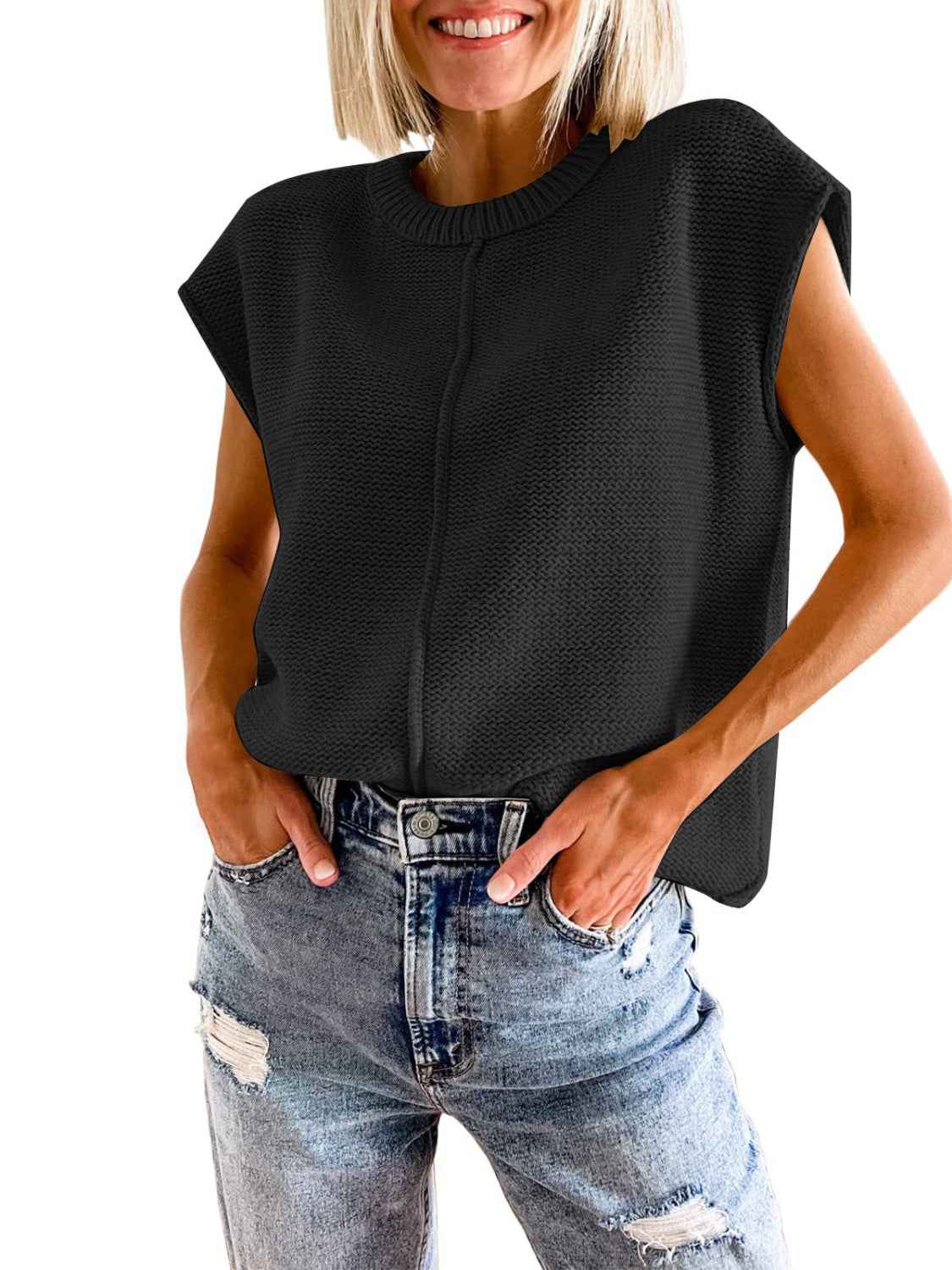 Cap Sleeve Sweater Vest for Stylish Comfort and Versatility