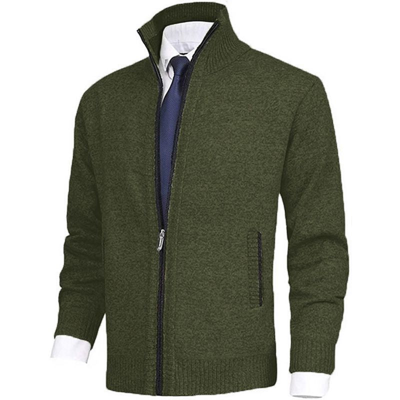 Suéter tipo cárdigan de cuello alto de color liso para hombre