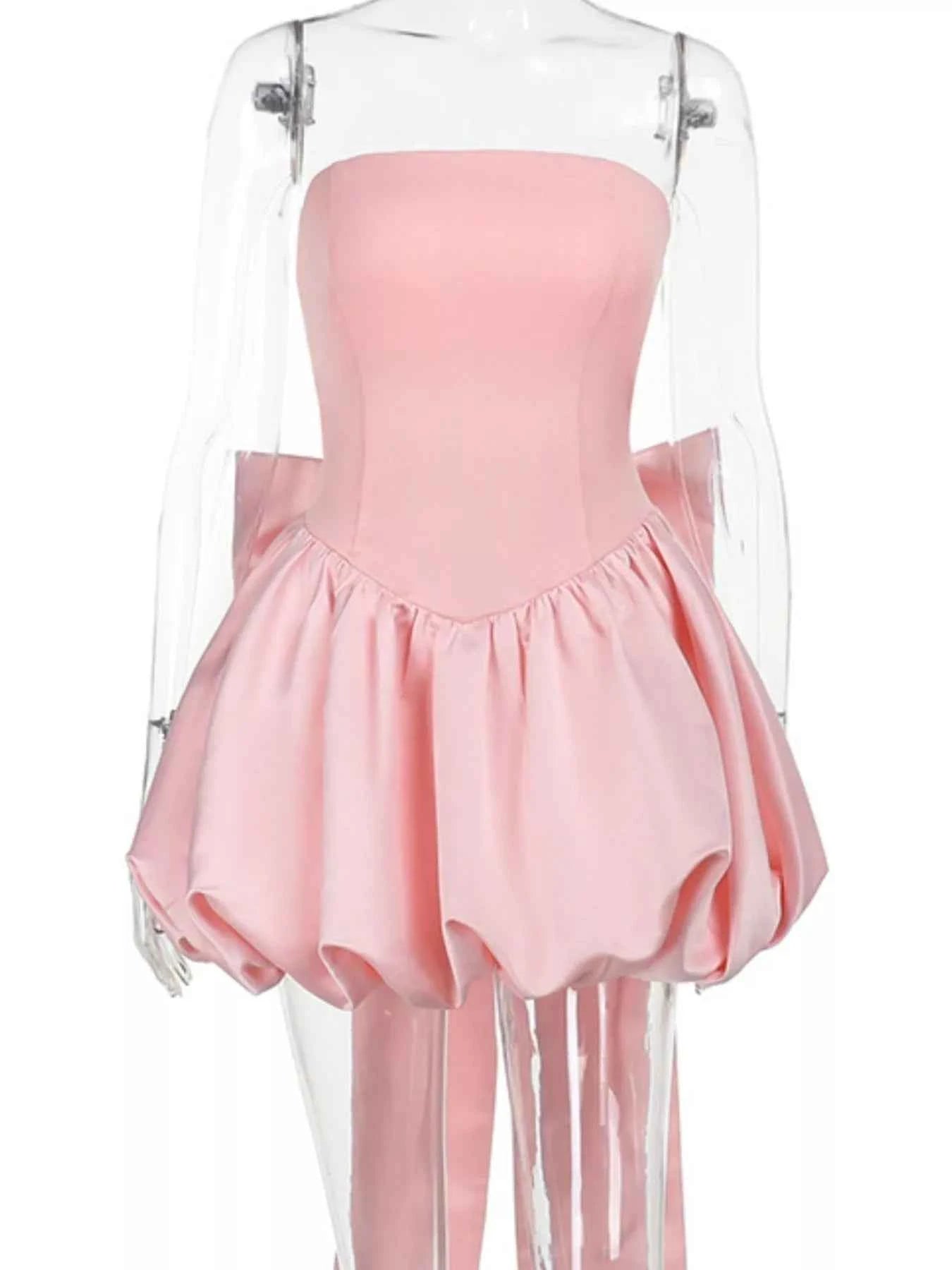 Elegant Strapless Bowknot Bubble Hem Mini Dress