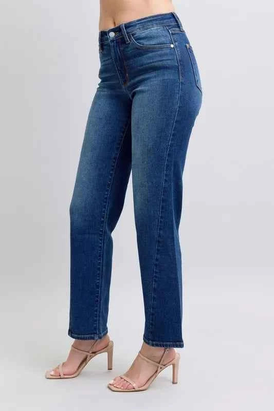 Judy Blue Straight Jeans with Pockets - Full Size Side Seam Detail Style