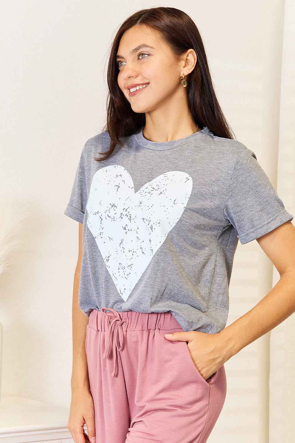 Simply Love Heart T-Shirt - Cuffed Short Sleeve Graphic Tee