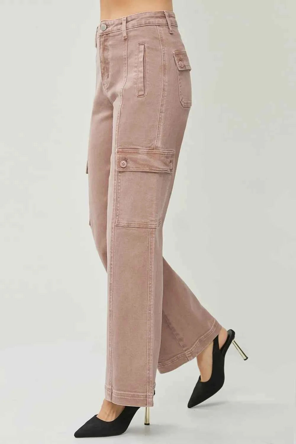 RISEN High Rise Wide Leg Cargo Jeans - Full Size for Ultimate Comfort