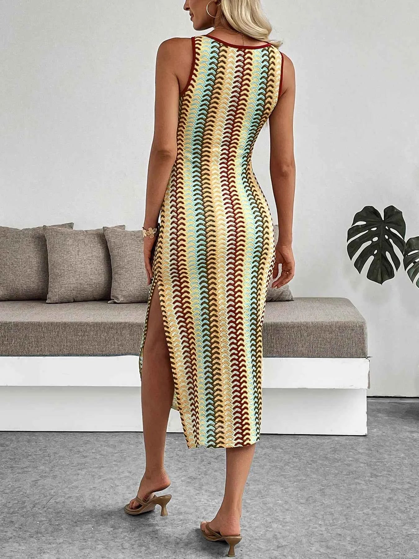 Sleeveless Chevron Pattern Sweater Dress