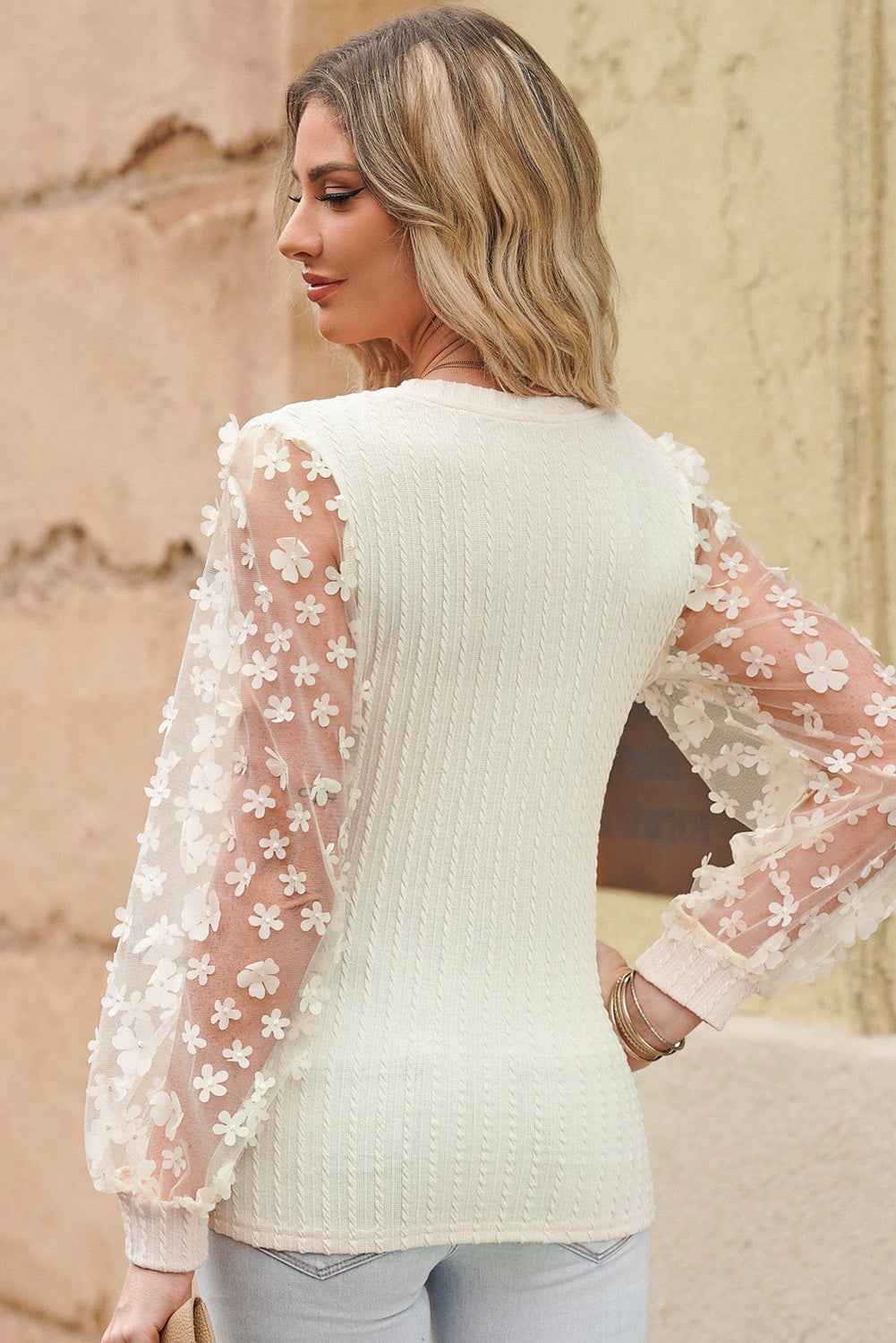 Textured Applique Long Sleeve Blouse