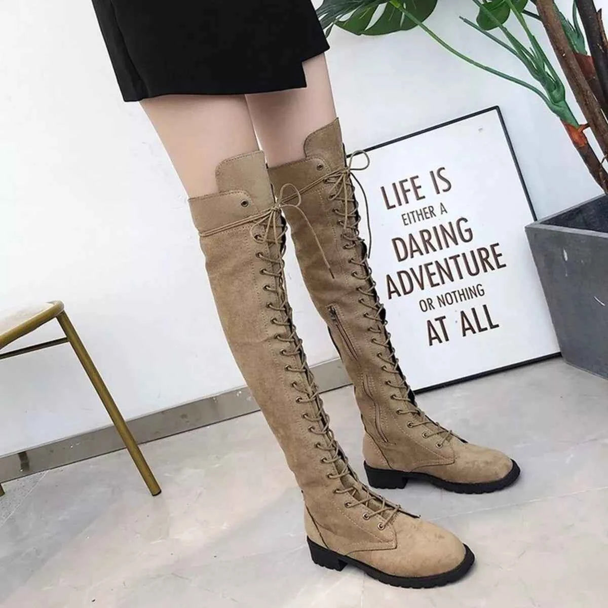 Lace-Up Over-the-Knee Boots