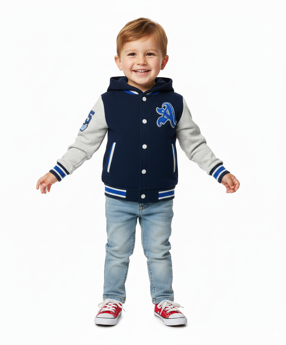 Unik – Boys Varsity Jacket With Hoodie |Blue