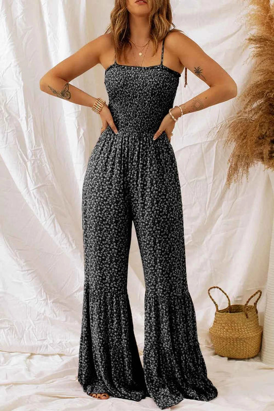 Floral Spaghetti Strap Jumpsuit with Wide Leg Design