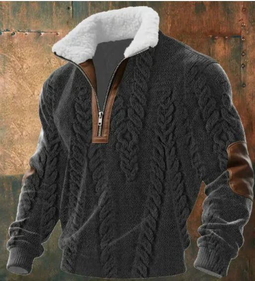 Camiseta de manga larga con cremallera, cuello de gamuza y estampado digital para hombre