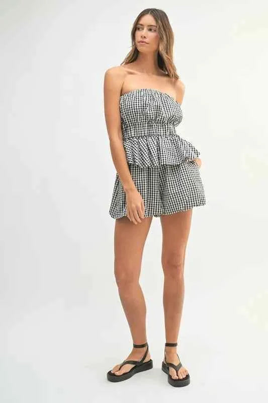 MABLE Gingham Two-Piece Set - Stylish Tube Top and Shorts Set