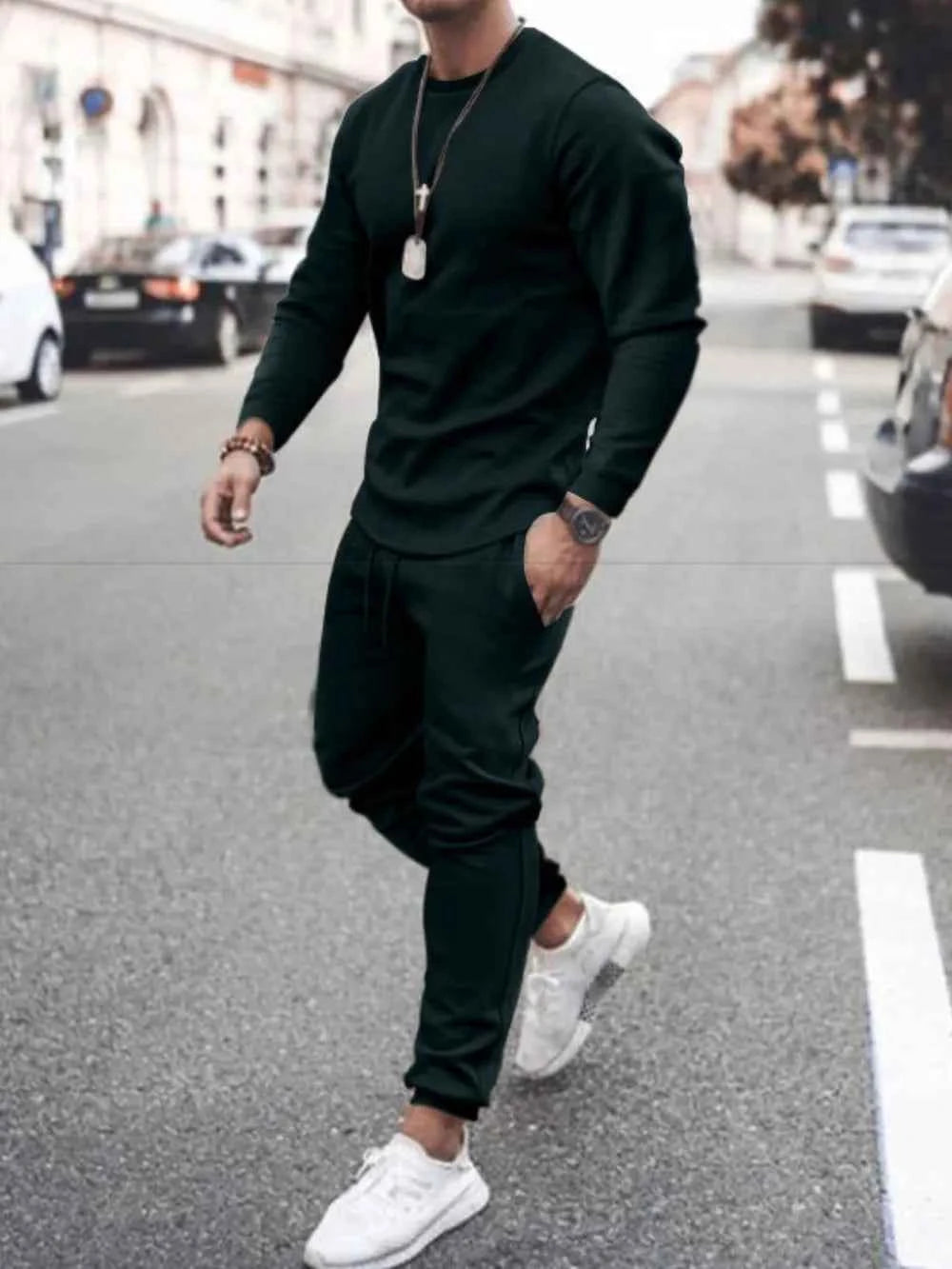 Men's Plus Size Loungewear Set - Full Size Round Neck Long Sleeve Top and Pants Set