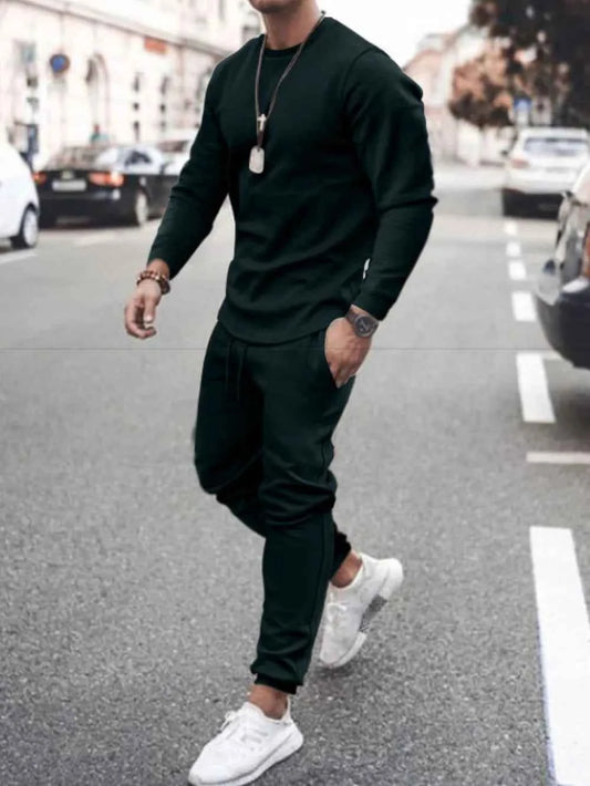 Men's Plus Size Loungewear Set - Full Size Round Neck Long Sleeve Top and Pants Set