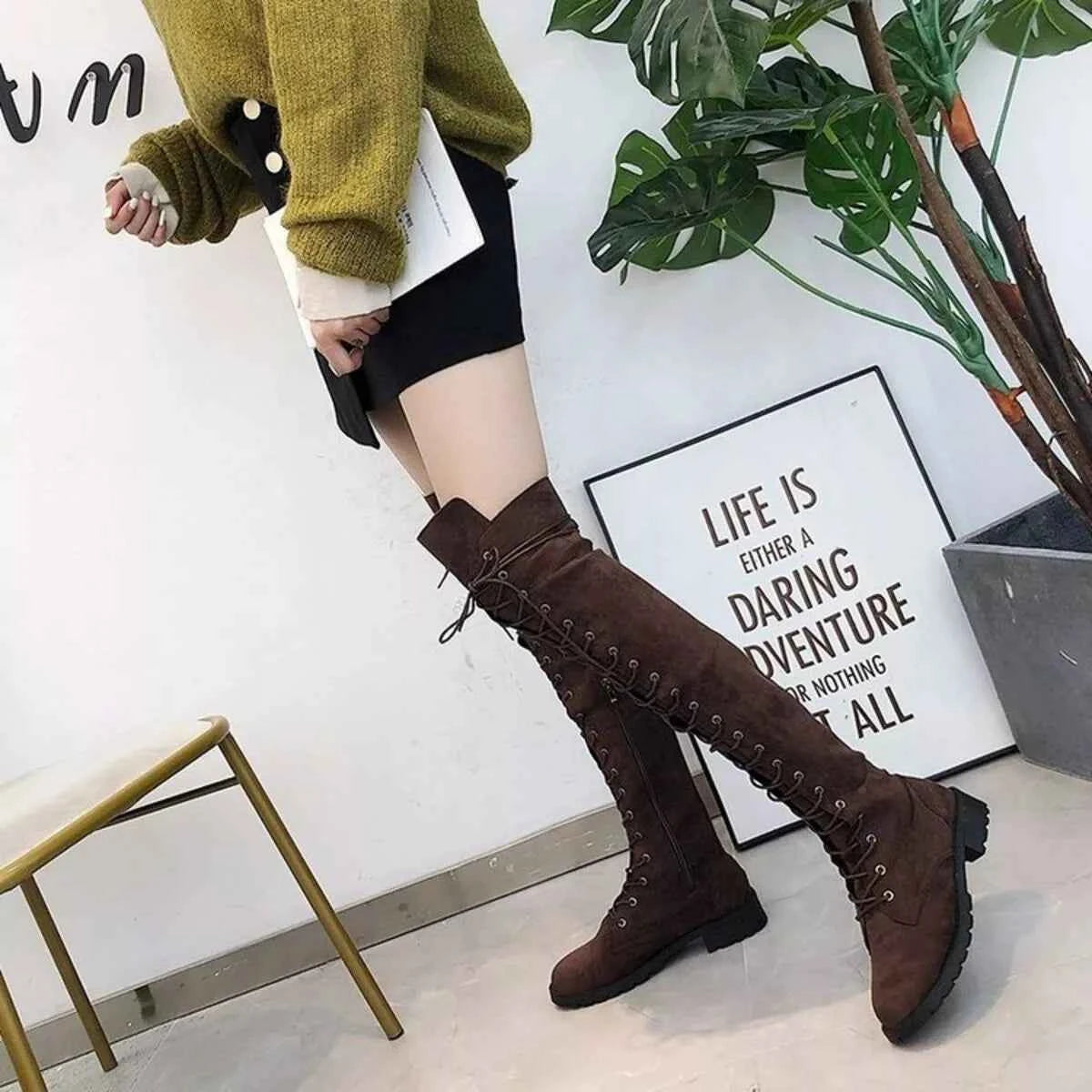 Lace-Up Over-the-Knee Boots