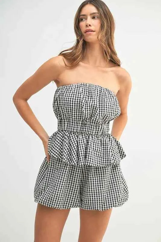 MABLE Gingham Two-Piece Set - Stylish Tube Top and Shorts Set