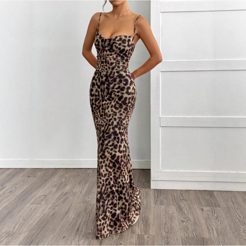 Vestido Maxi Ajustado con Estampado de Leopardo (Vestido Elegante sin Mangas Estilo Lápiz para Mujer)