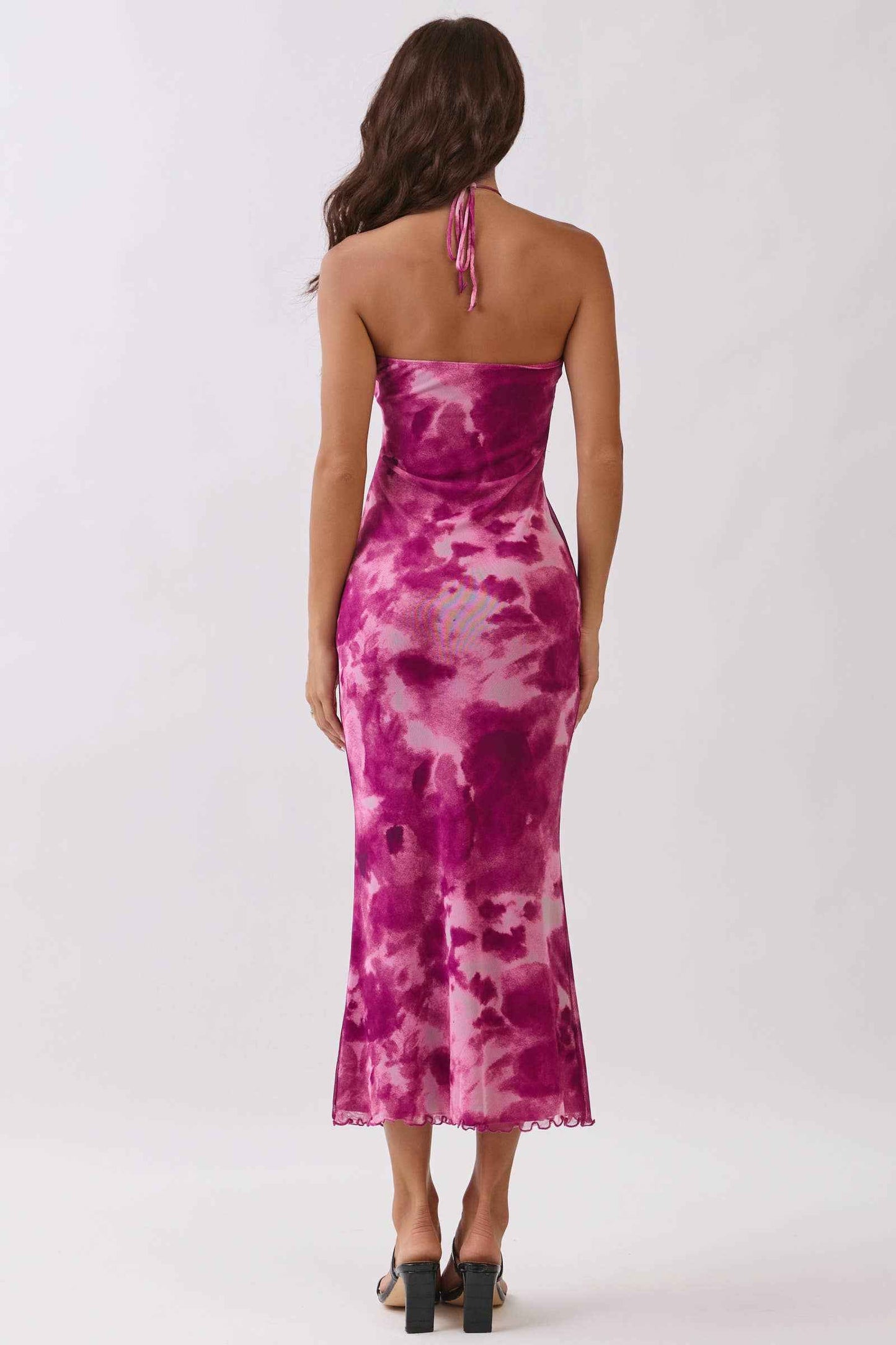 Heart & Hips 💙 Navy Watercolor Halter Tie Mermaid Maxi Dress