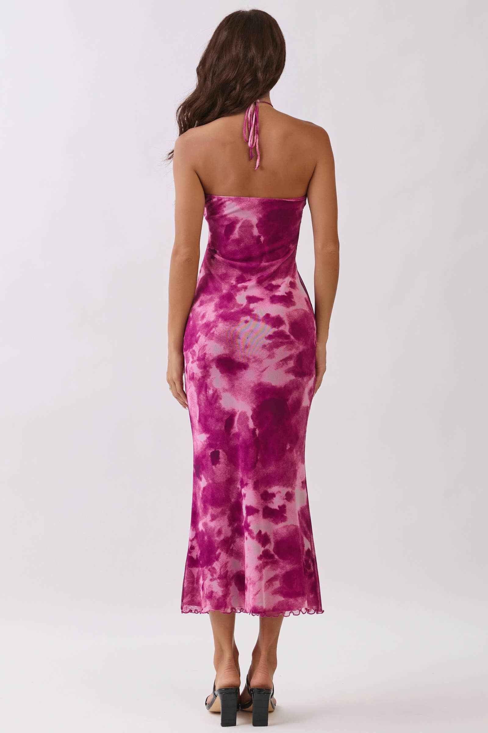 Heart & Hips 💙 Navy Watercolor Halter Tie Mermaid Maxi Dress