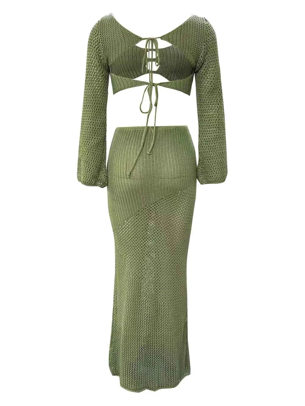 Tied Long Sleeve Cover Up Set with Skirt