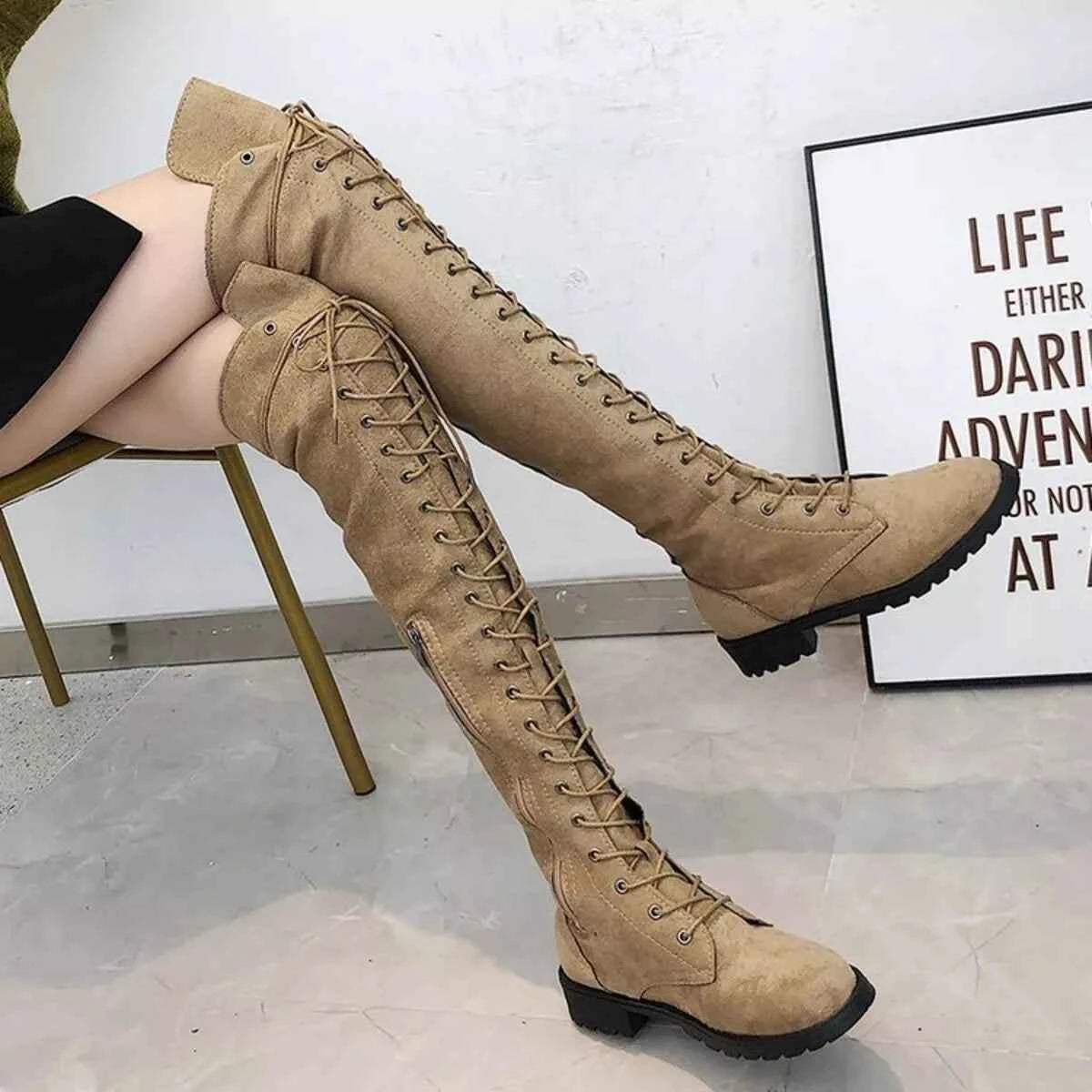 Lace-Up Over-the-Knee Boots